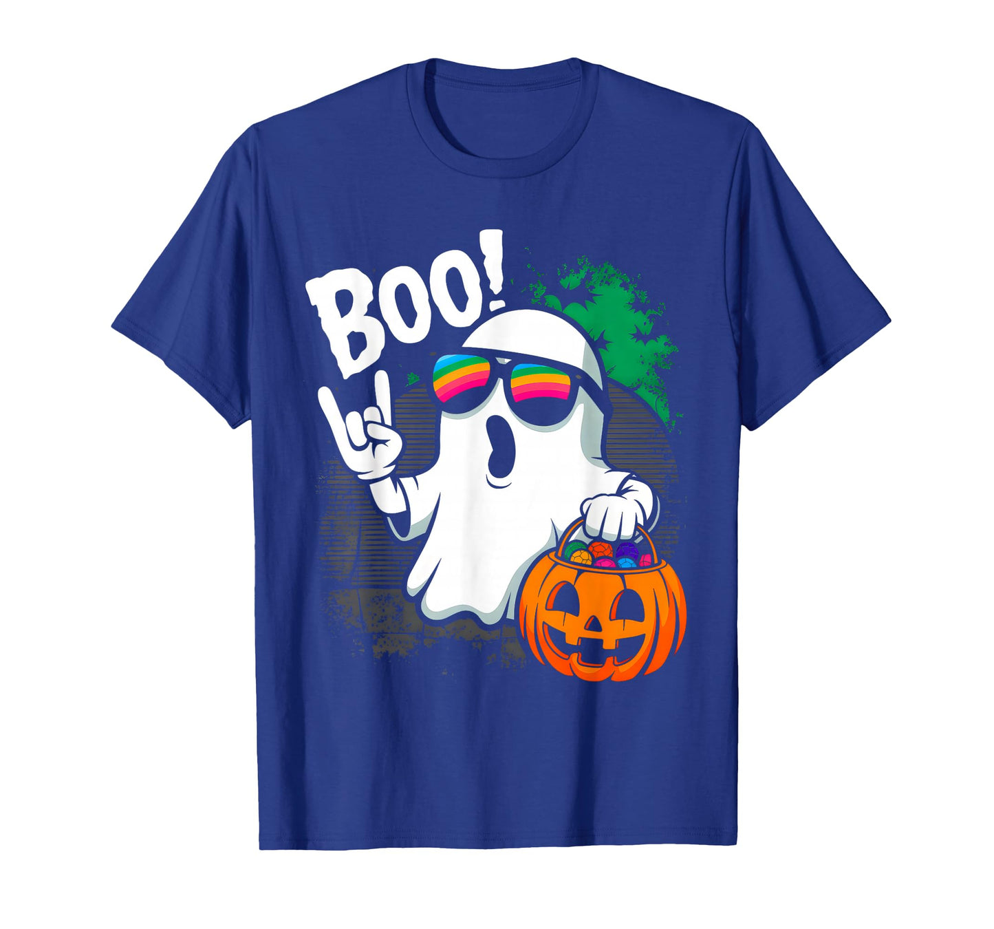 Rock Ghost Retro Halloween Pumpkin Funny Boo Ghost Men Women T-Shirt
