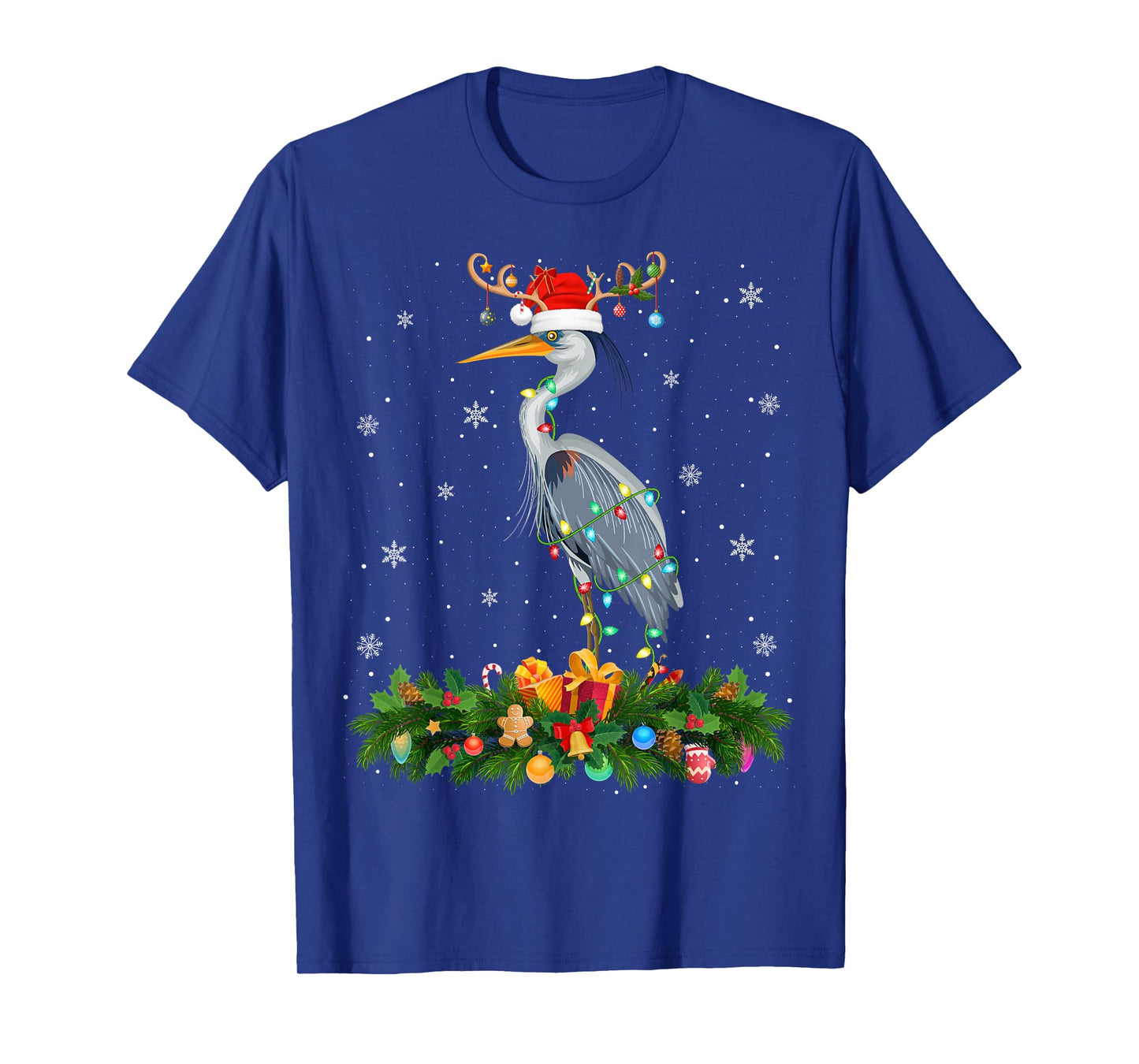 Heron Bird Christmas Lights Reindeer Santa Xmas Adult & Kids T-Shirt