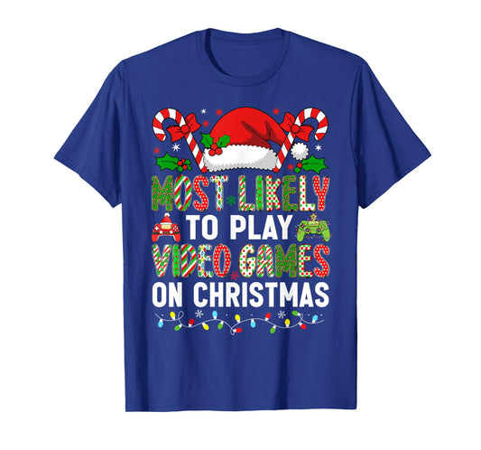 HUGvyn Christmas: Most Likely To Play Video Games Gamer Boys T-Shirt