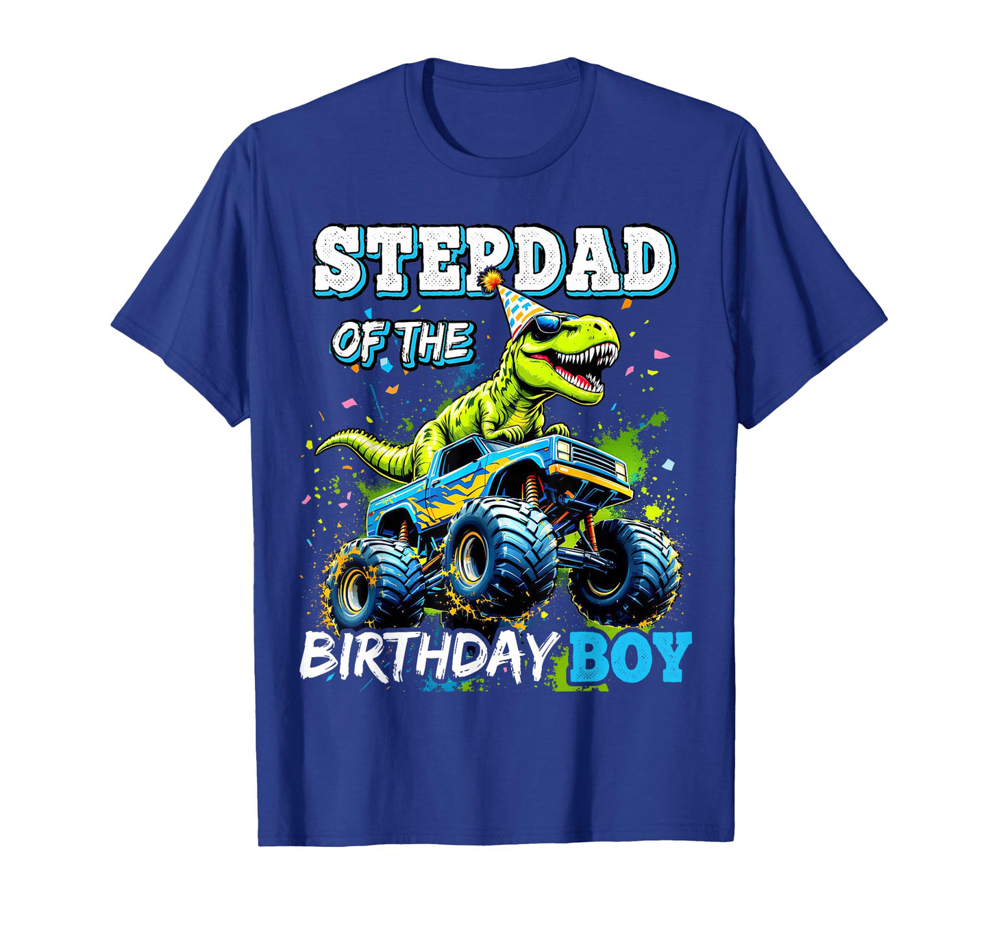 Stepdad of the Birthday Boy Monster Truck Dinosaur Party T-Shirt