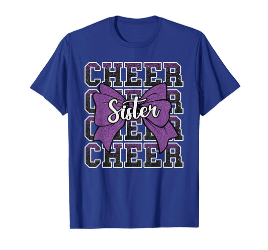 Cheer Sister Bow Sport Cheerleader Cheerleading Purple T-Shirt