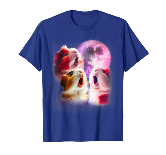 3 Guinea Pigs Howling At The Moon Funny Pet Guinea Pig Lover T-Shirt