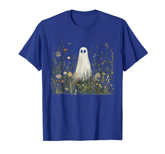 Cute Ghost in Wildflower Spooky Fall Halloween Retro Funny T-Shirt