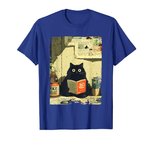 Vintage Japanese Cat Book Lovers Librarian Cat Dad Teacher T-Shirt