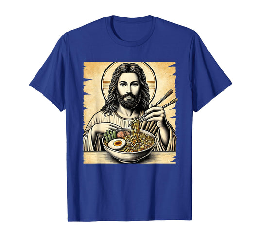 Jesus Eating Ramen Noodles Ocean Waves Japanese Art Retro T-Shirt