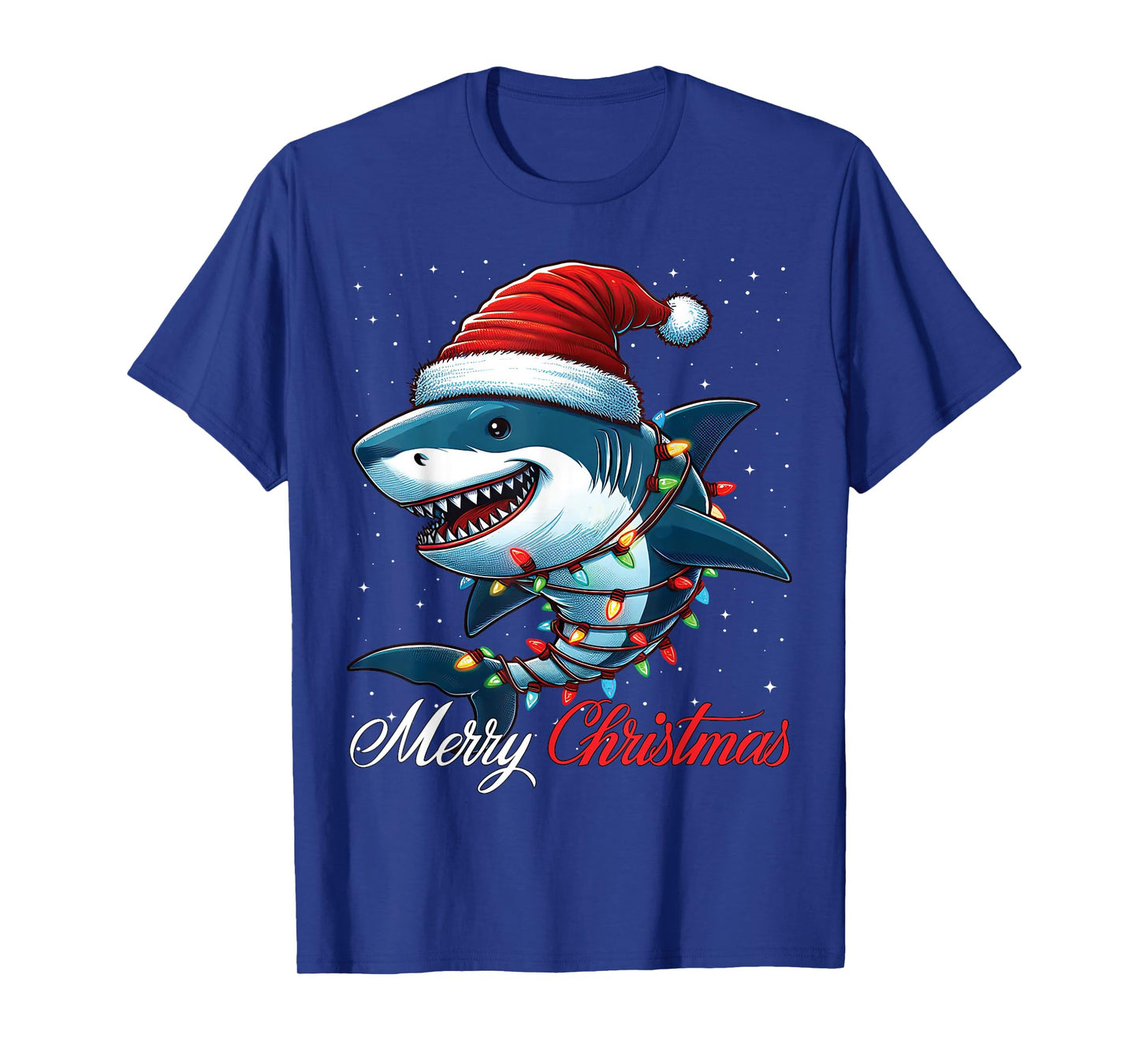 Shark Santa Hat Merry Christmas Lights Xmas Snow T-Shirt