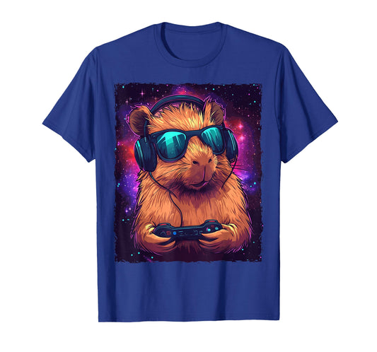 Funny Tee-Tshirt Capybara Video Games T-Shirt - Unisex, Black, Small, Short Sleeve, T-Shirt, Modern, Cartoon, Fun, All Seasons