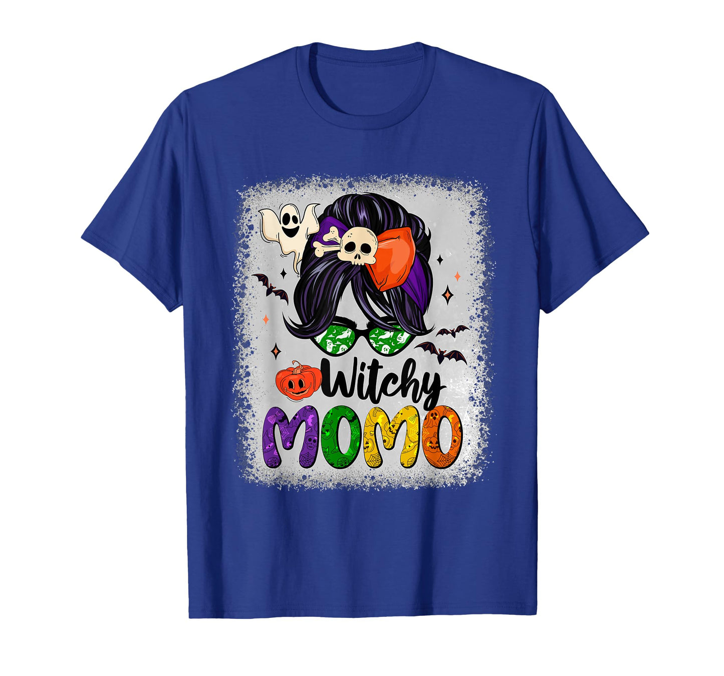 Witchy Momo Messy Bun Halloween Skull Pumpkin Spooky Season T-Shirt