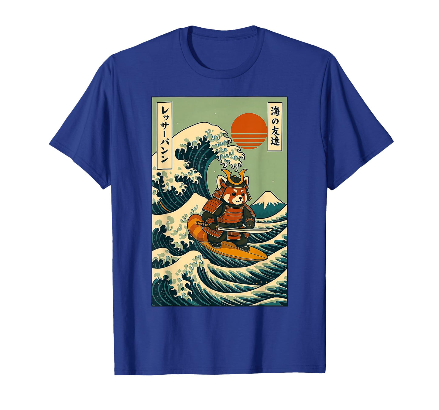 Red Panda Samurai Surfing Japanese Wave T-Shirt