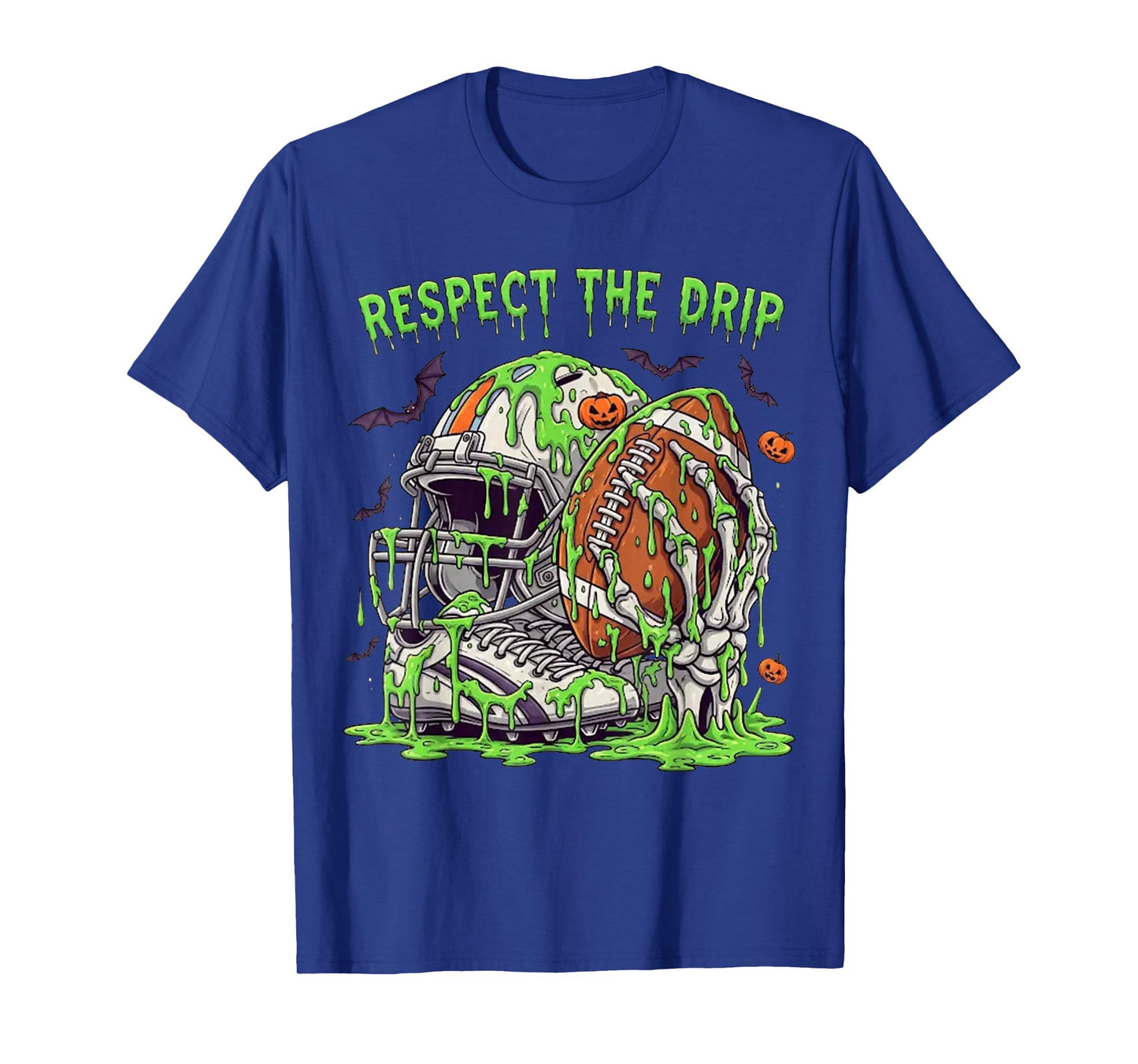 Respect The Drip Football Halloween Skeleton Hand Game Day T-Shirt