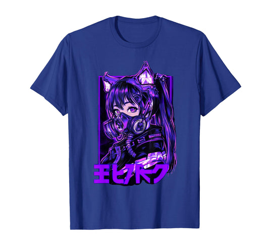 Futuristic Anime Catgirl Warrior Mask Cyberpunk Look T-Shirt