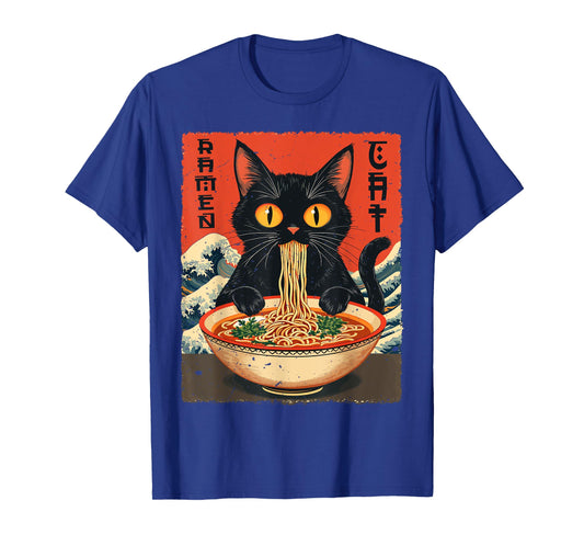 Cat Eating Ramen Noodles Japanese Kawaii Anime T-Shirt