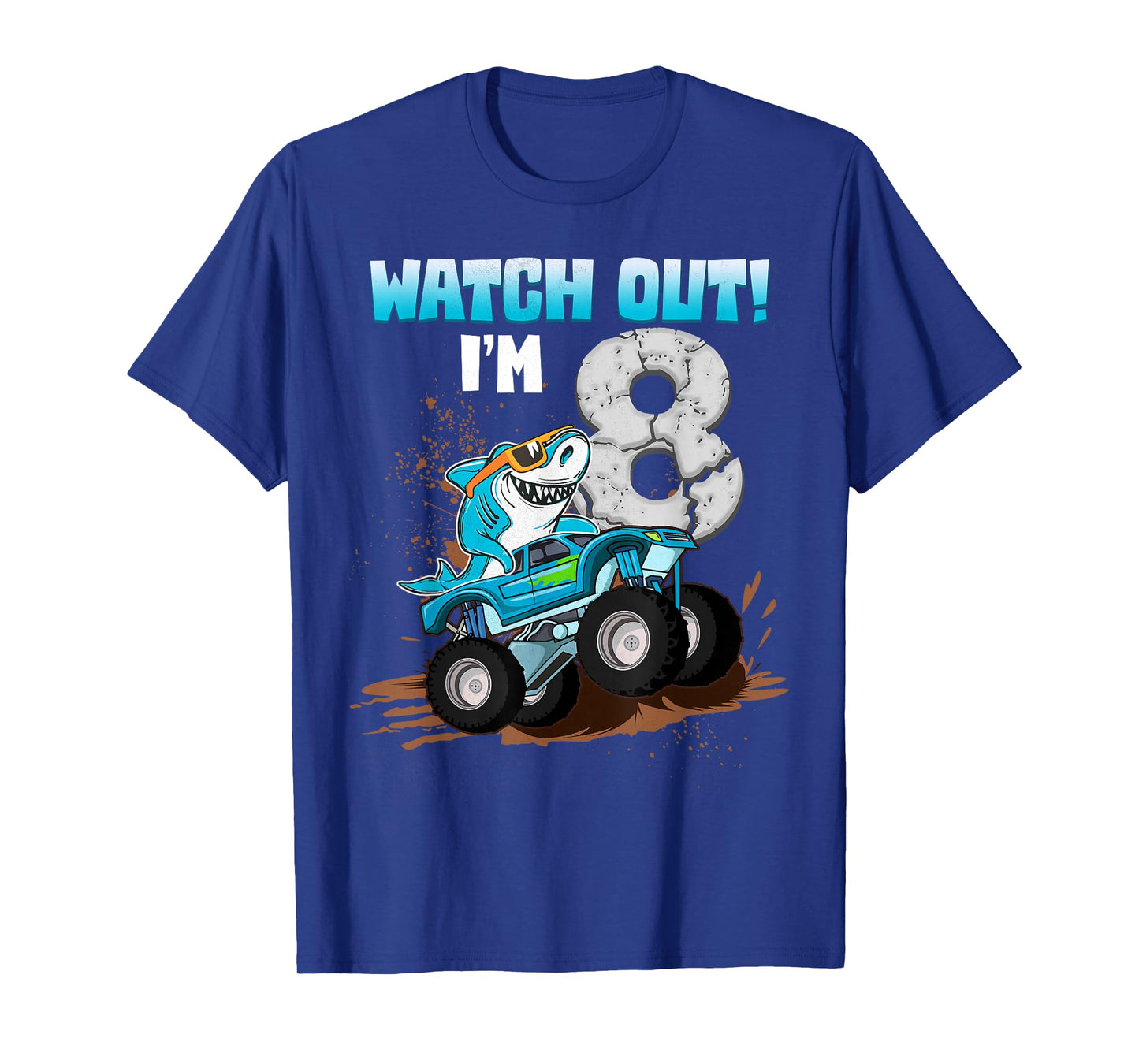 8 Years Old 8th Birthday Shark Boy Girl Monster Truck Gamer T-Shirt