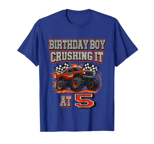 Kids Crushing It at 5 – Monster Truck Birthday Boy Party T-Shirt