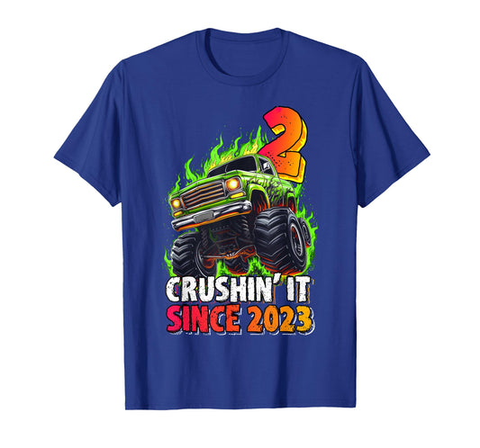 Birthday Monster Truck 2 Year Old Boys 2nd Party Born 2023 T-Shirt