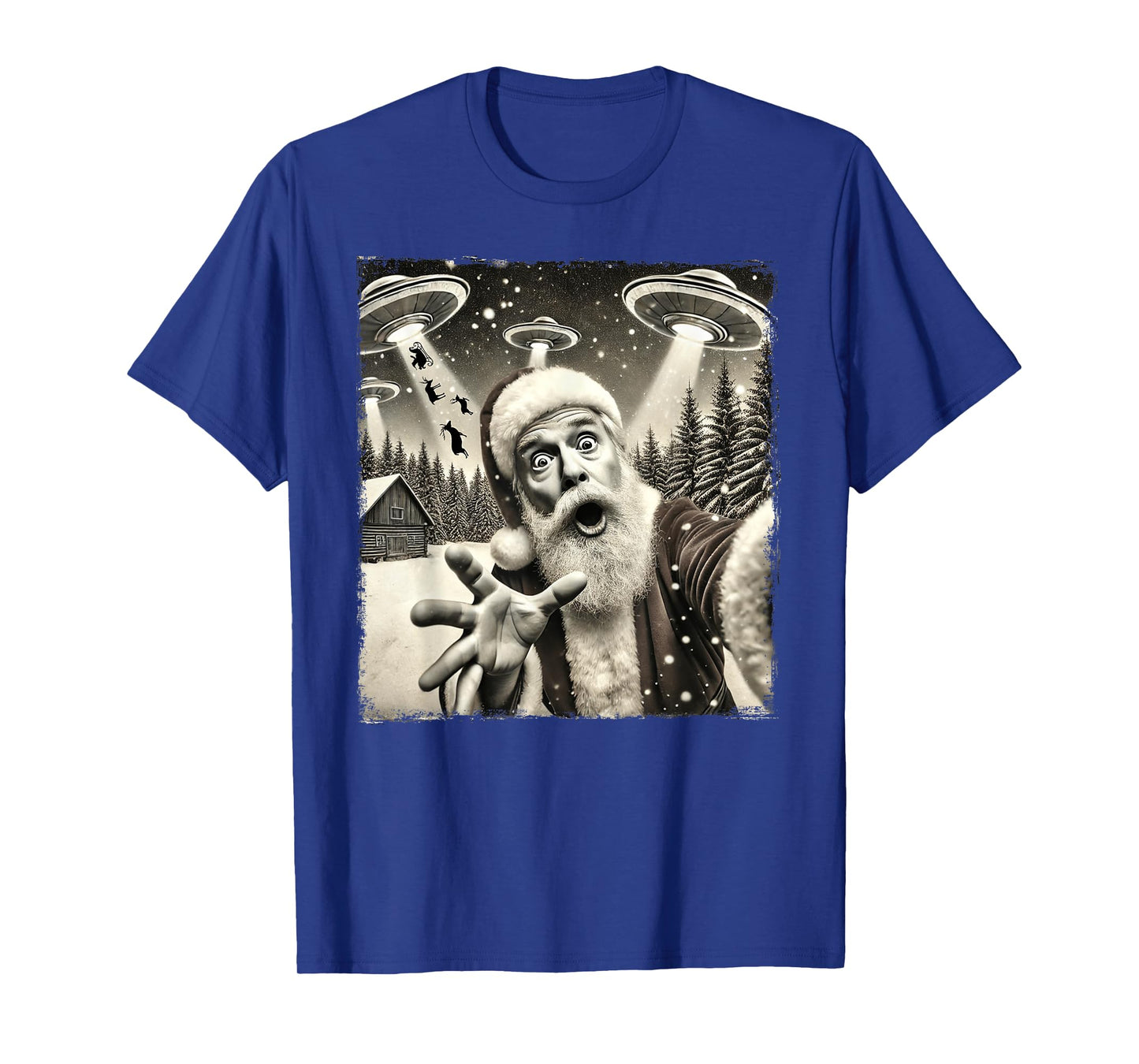 Funny Santa Claus UFO Abduction Christmas Sleigh Reindeer T-Shirt