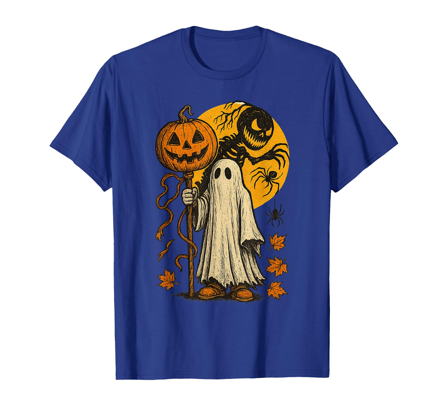 Halloween Pumpkin Ghost Autumn Leaves Graphic Art T-Shirt
