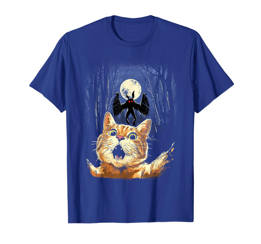 Scared Cat Selfie Cat With Mothman Monster Cryptid Creature T-Shirt