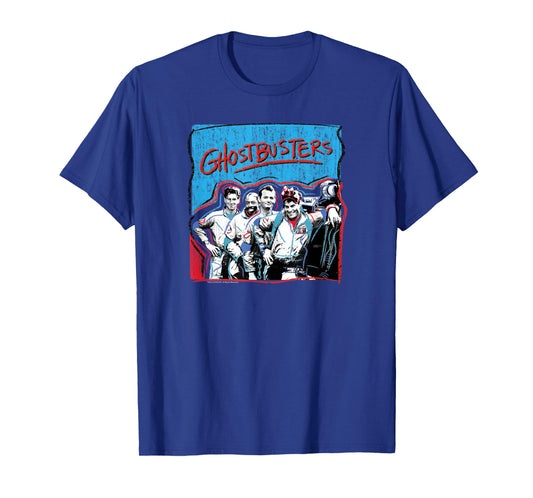 Ghostbusters Graffiti Blue & Red Cast Photo Retro Movie T-Shirt