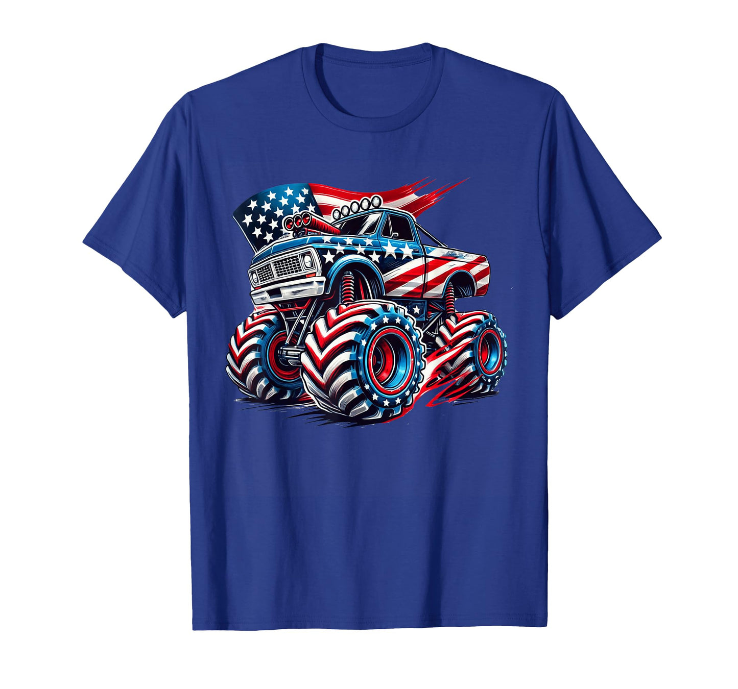 4th of July Monster Truck American Flag USA Boys Kids Tee T-Shirt