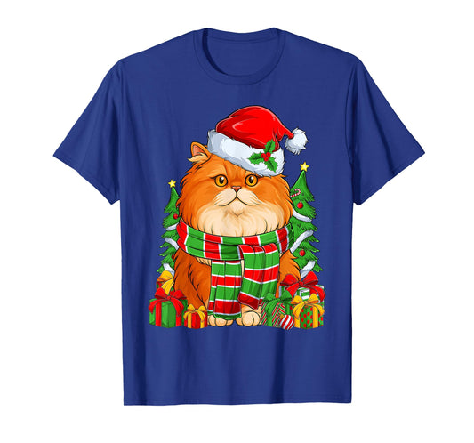 Persian Cat & Santa Hat Merry Christmas Pajamas Xmas Kids T-Shirt