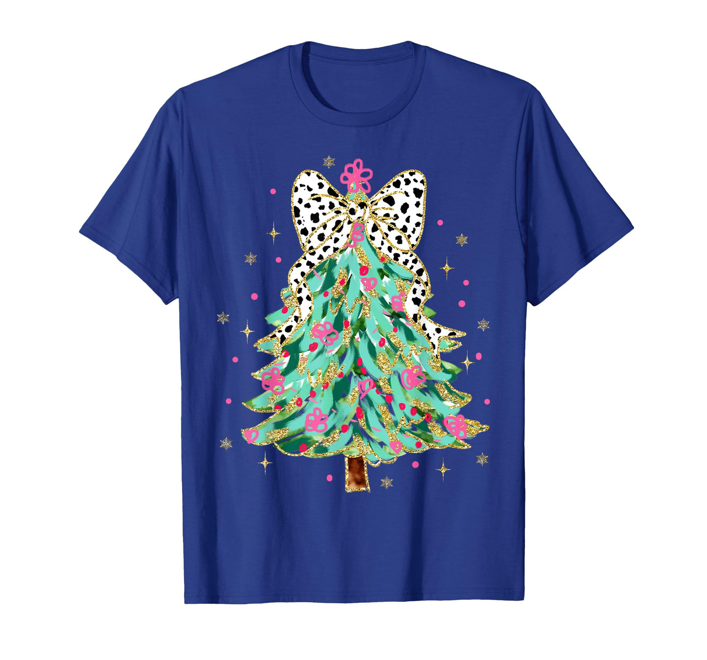 Colorful Coquette Bow Christmas Tree Florals Cute Girly Xmas T-Shirt