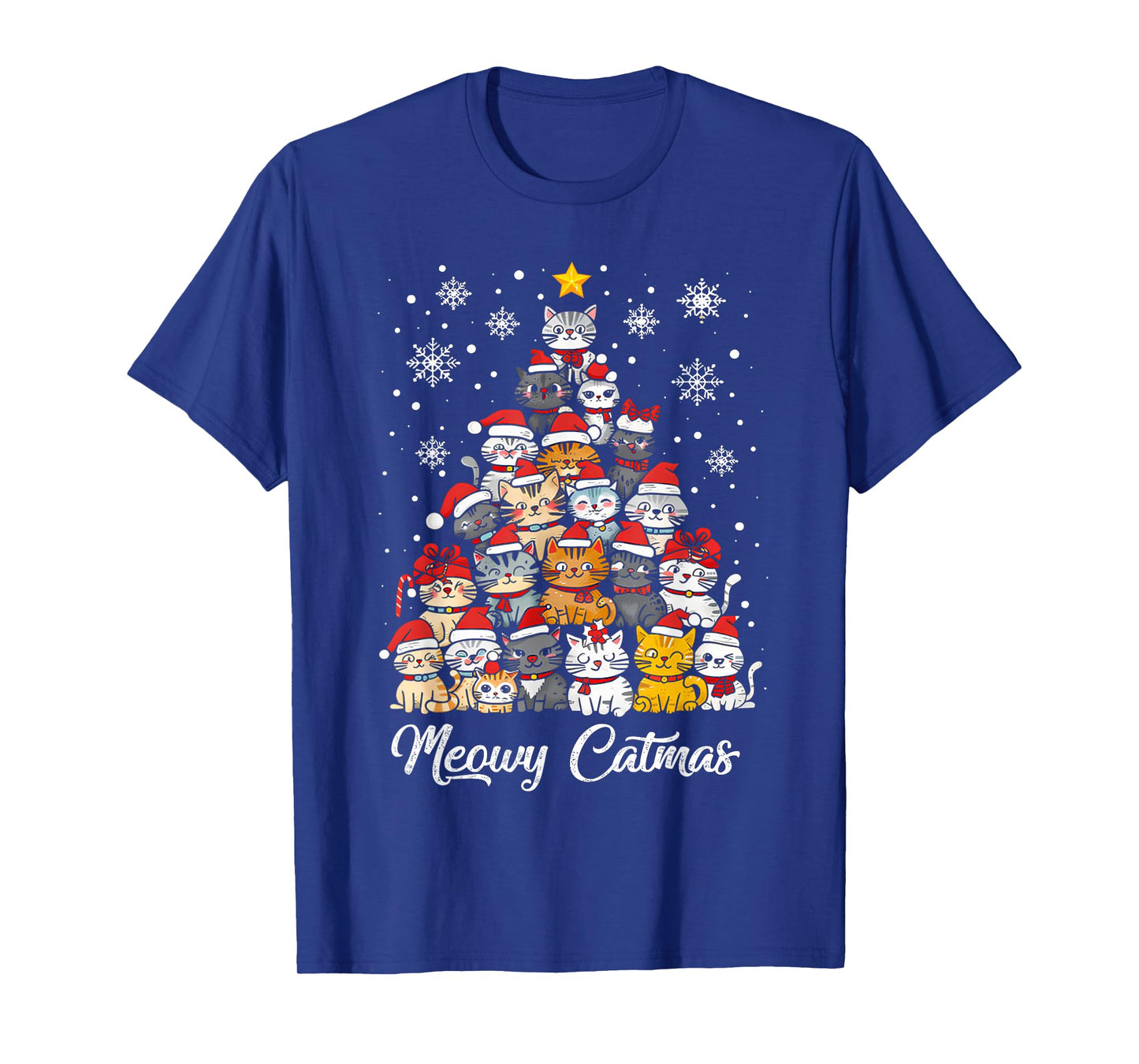 Meowy Catmas Cat Christmas Tree Xmas Girls Boys Funny Santa T-Shirt