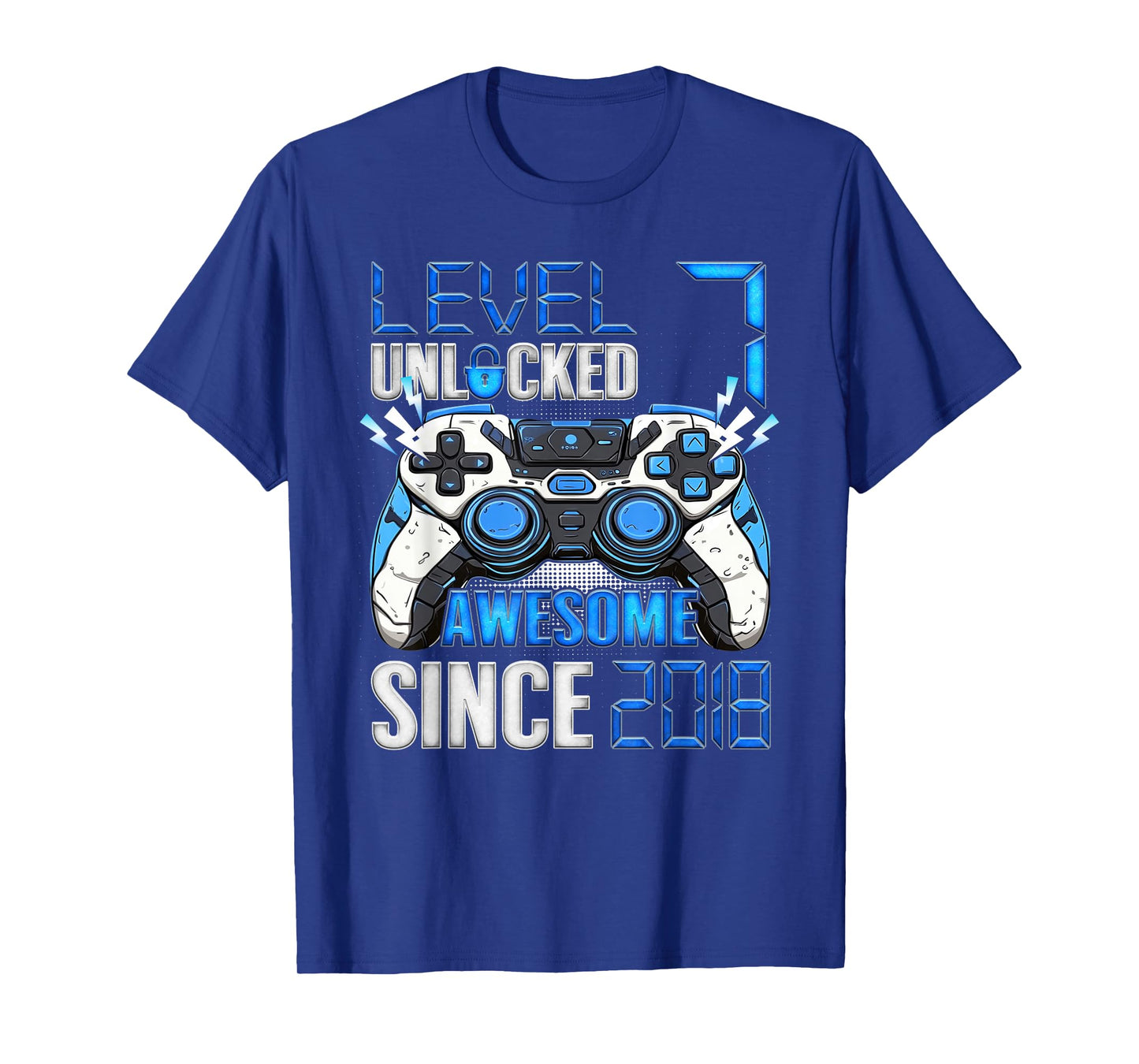 Level 7 Unlocked Awesome Since 2018 7th Birthday Boy T-Shirt