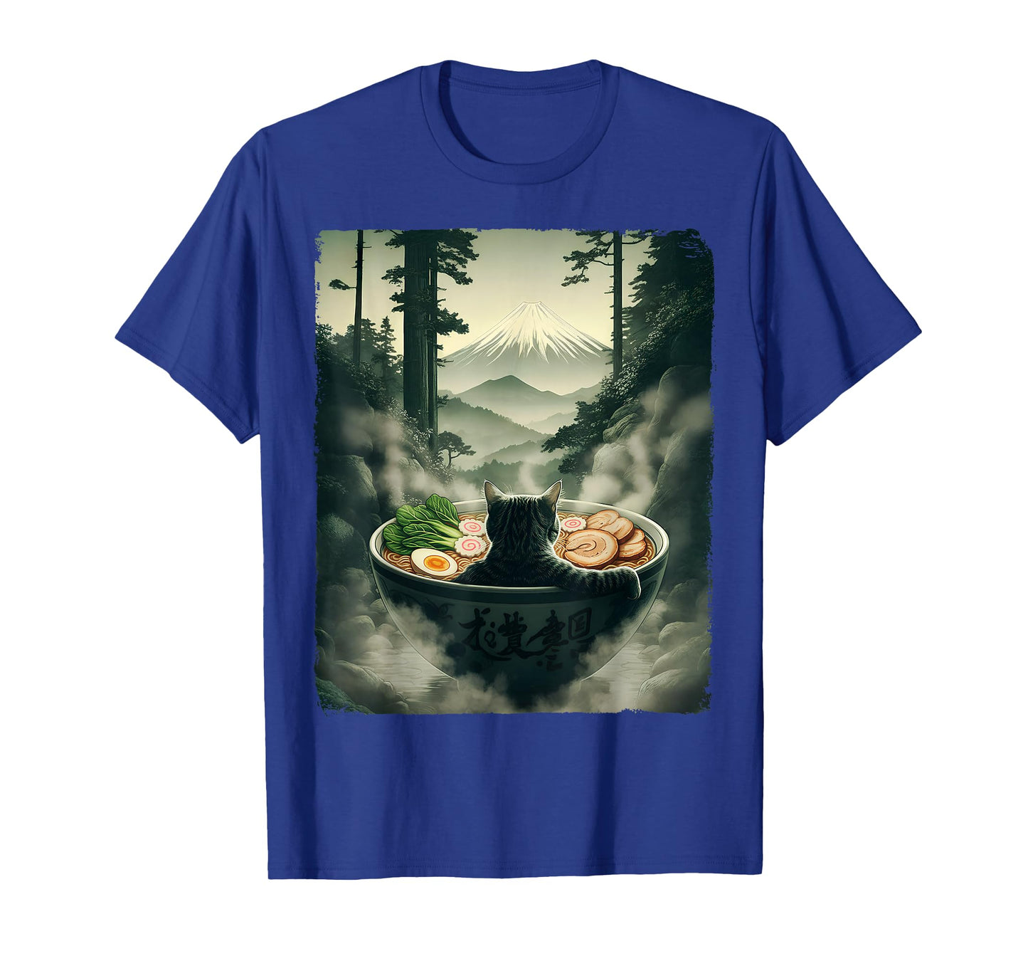 Cat Ramen Mount Fuji Zen Aesthetic Funny Japanese Graphic T-Shirt