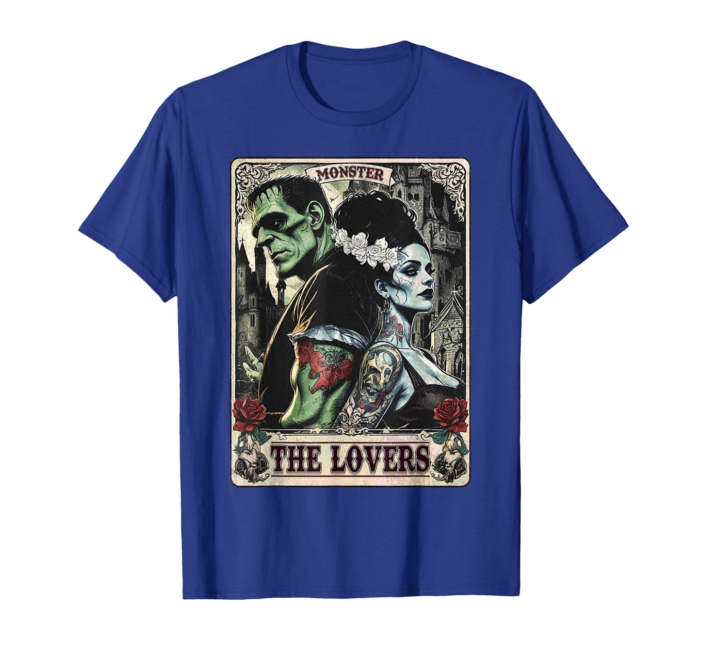 The Monster Frankenstein and Bride The Lovers Tarot Card T-Shirt