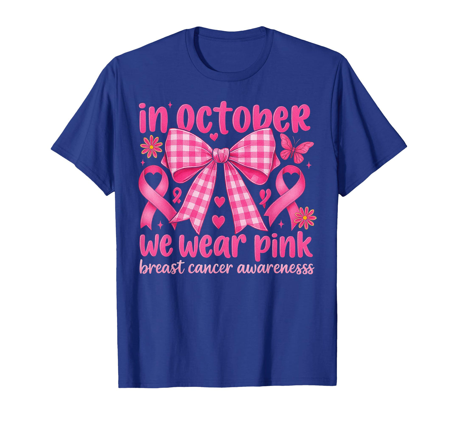Coquette Bow in October We Wear Pink Breast Cancer Awareness T-Shirt