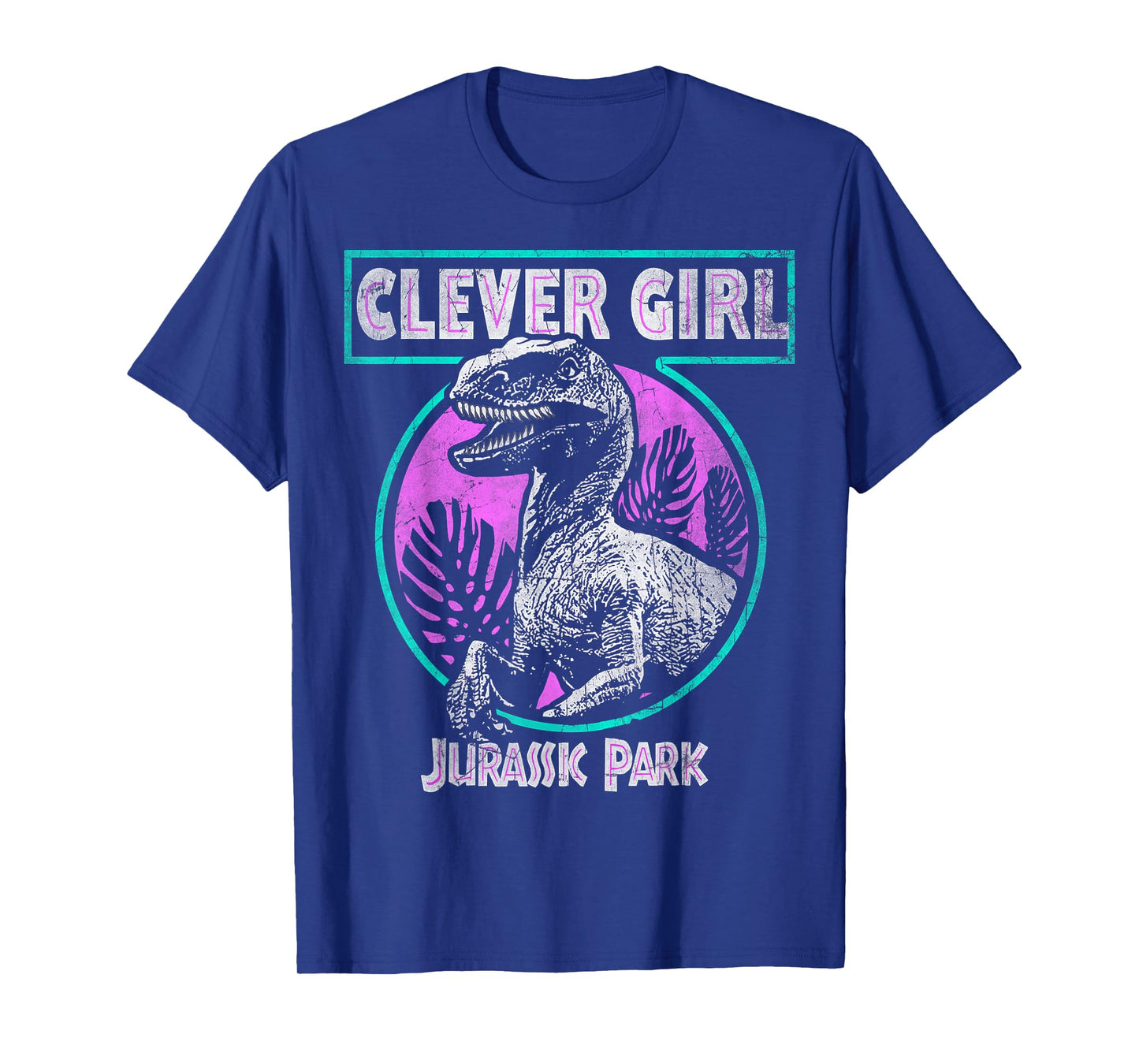 Jurassic Park Distressed Teal Raptor Clever Girl Short Sleeve T-Shirt