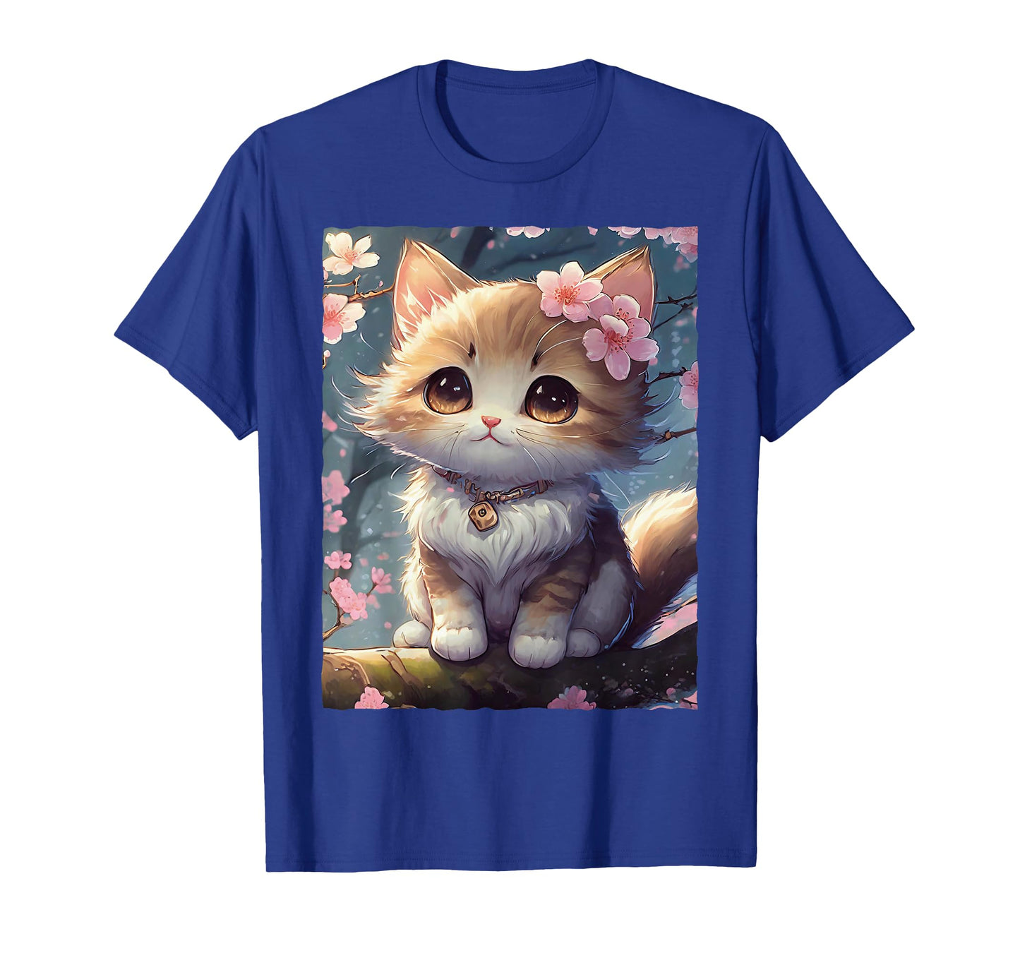 Cute Kawaii Cat with Cherry Blossom T-Shirt