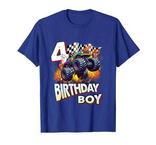 Kids Birthday Monster Truck 4 Year Old Boys 4th Party Born 2021 T-Shirt