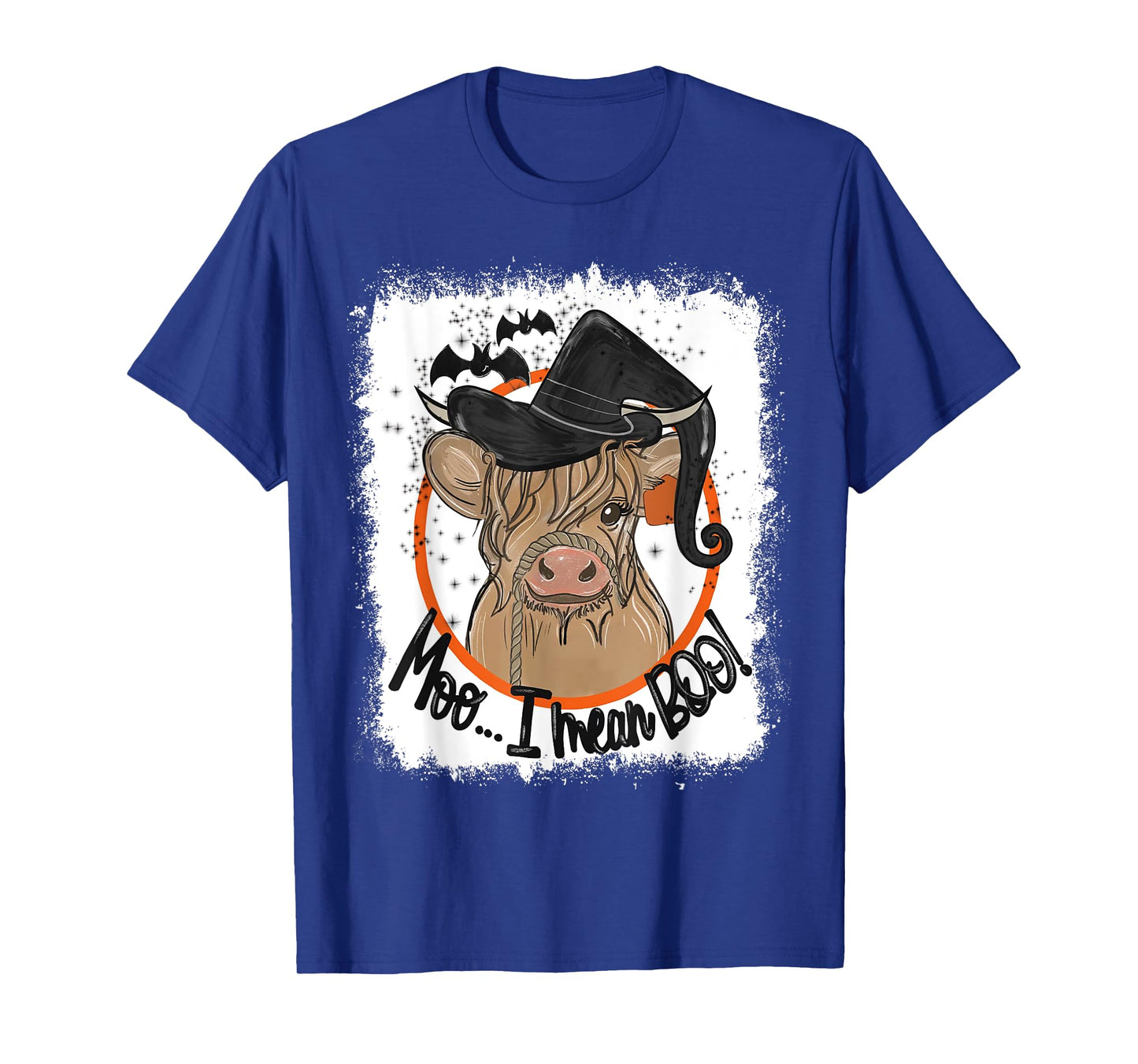 Moo I Mean Boo Ghost Witch Cow Bleached Funny Halloween T-Shirt