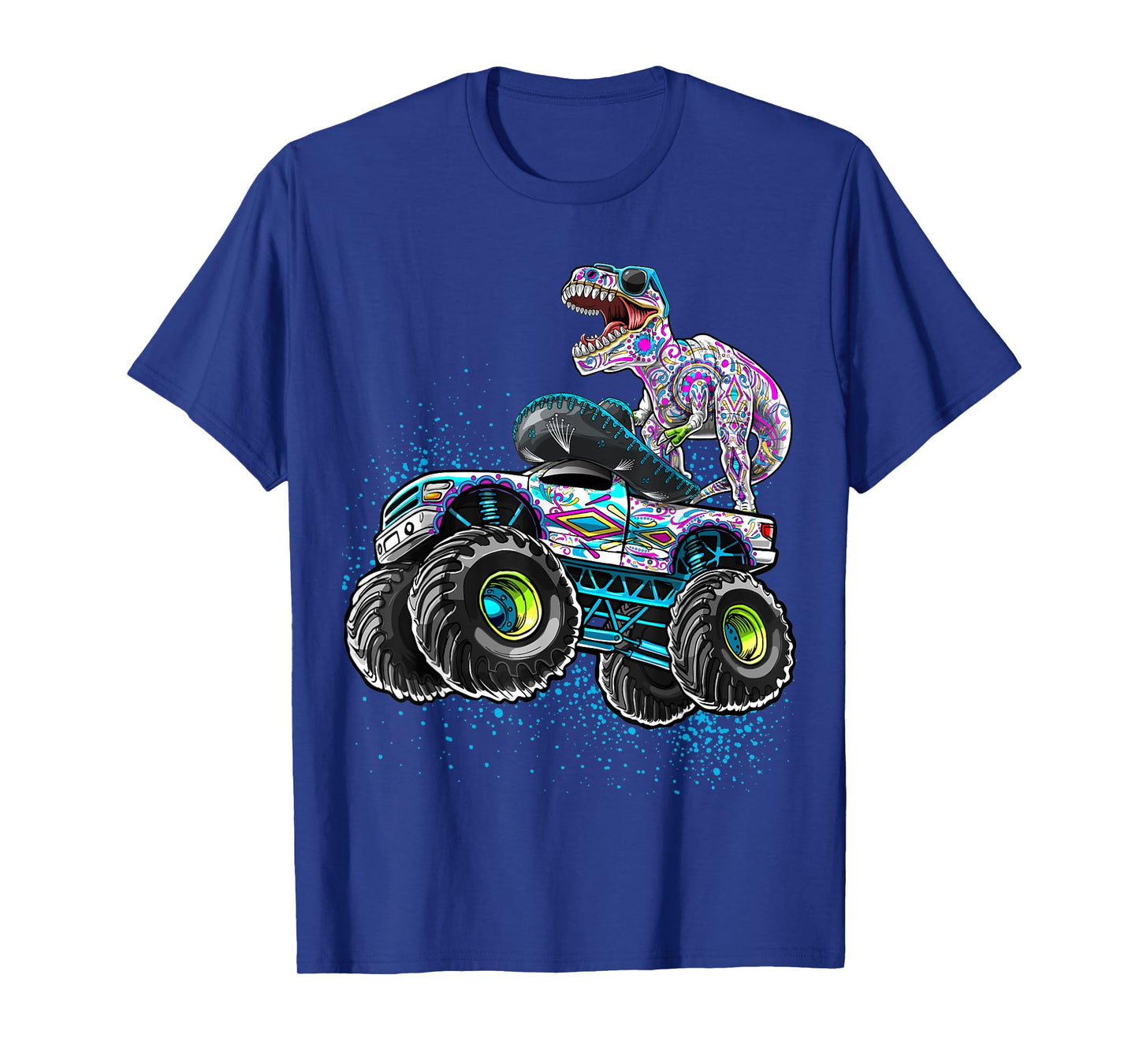 Day of the Dead Monster Truck Dinosaur Sugar Skull Boys T-Shirt
