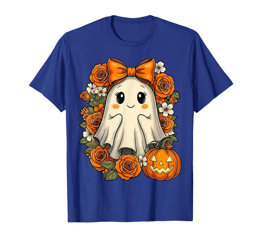 Kawaii Ghost Pumpkin Floral Halloween T-Shirt