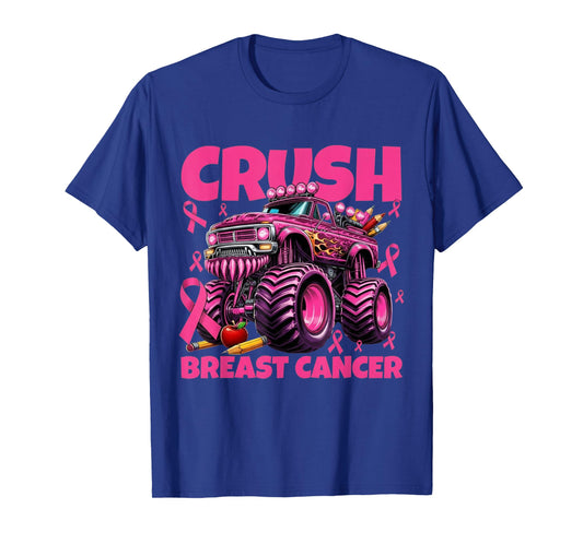 Crush Breast Cancer Awareness Kids Monster Truck Pink Ribbon T-Shirt