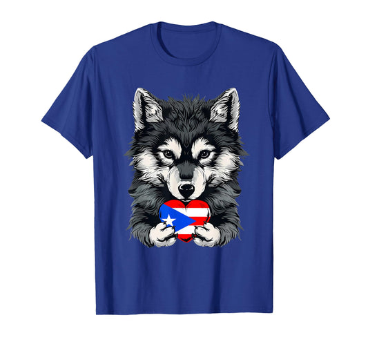 Puerto Rico Heart Cute Wolf Boricua Puerto Rican Roots T-Shirt