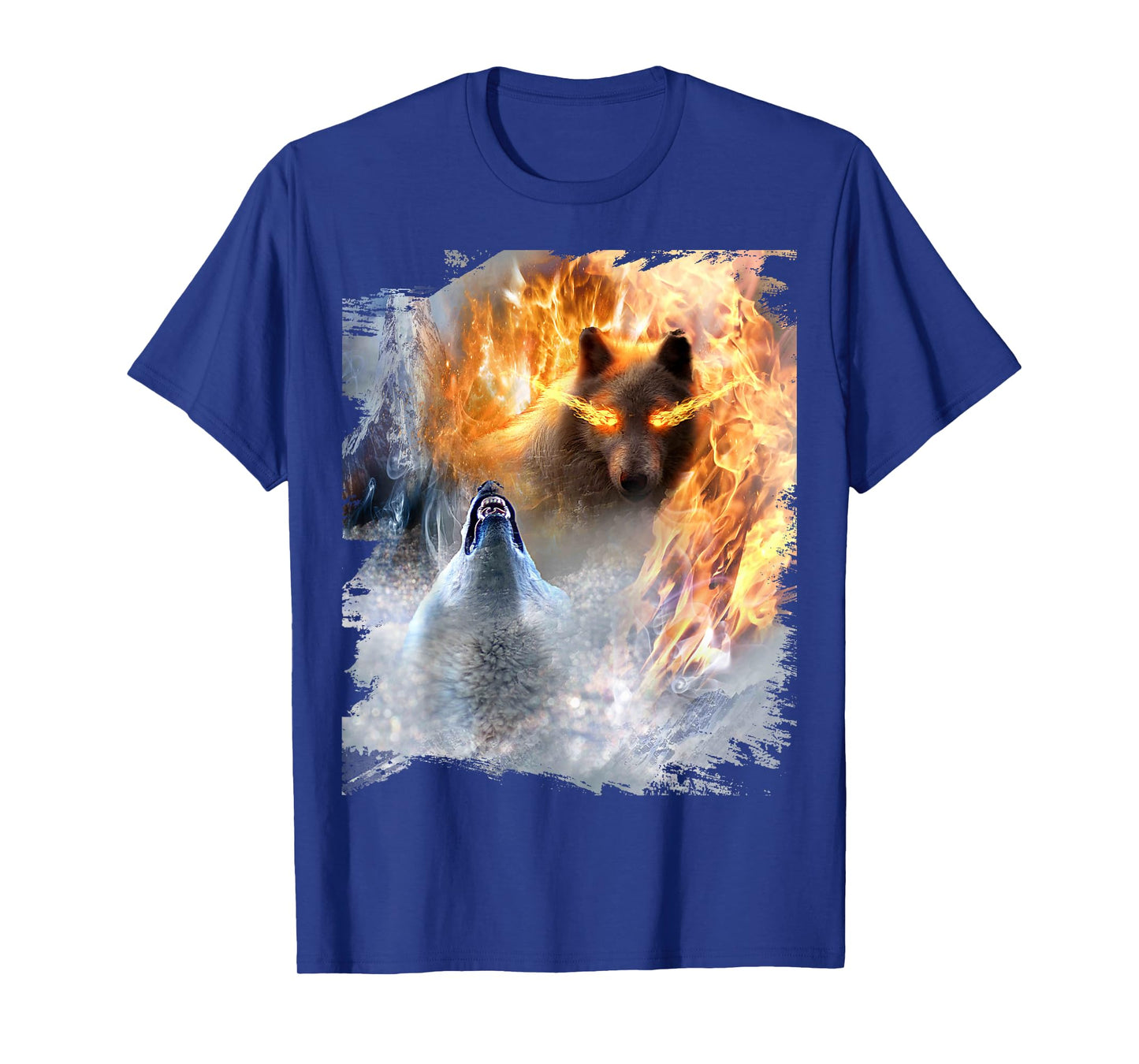 Fire And Ice Wolf Snowy Good And Evil Wolves T-Shirt