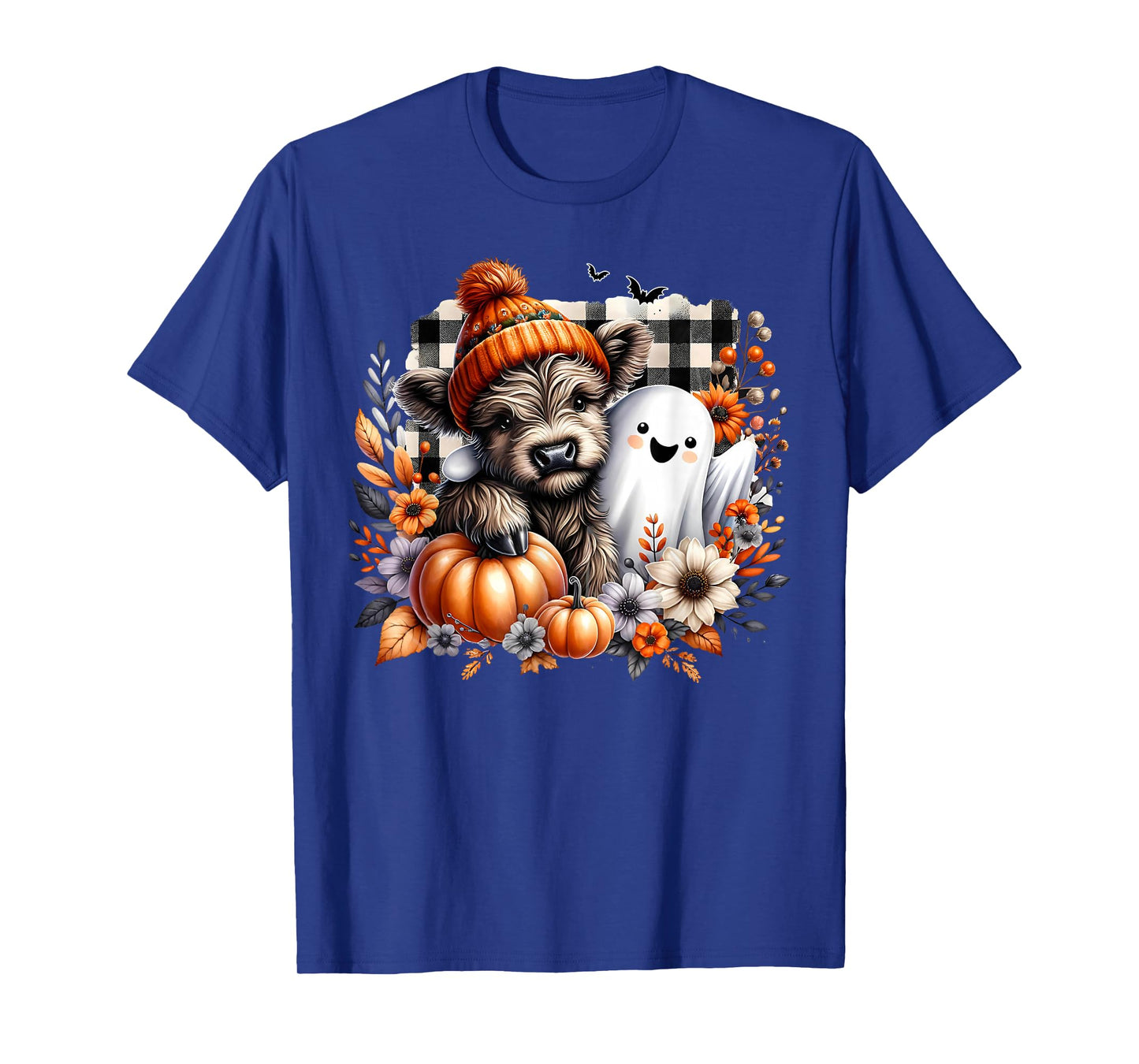 Highland Cow Ghost Spooky Season Autumn Halloween Pumpkin T-Shirt