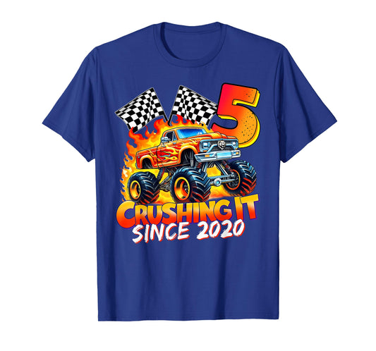 Monster Truck Birthday 5 Year Old Born 2020 5th Party Boys T-Shirt