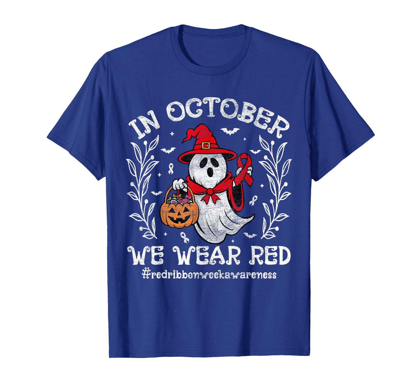 In October We Wear Red For Red Ribbon Week Awareness Ghost T-Shirt