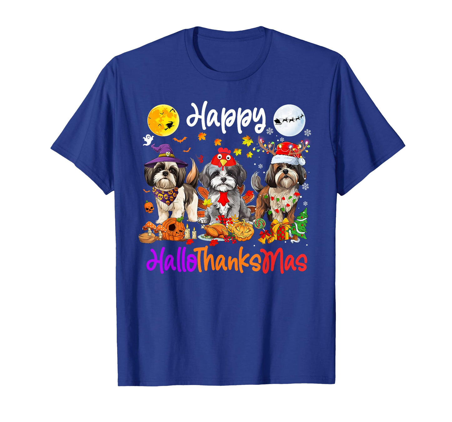 Halloween Thanksgiving Christmas Shih Tzu Dog Hallothanksmas T-Shirt