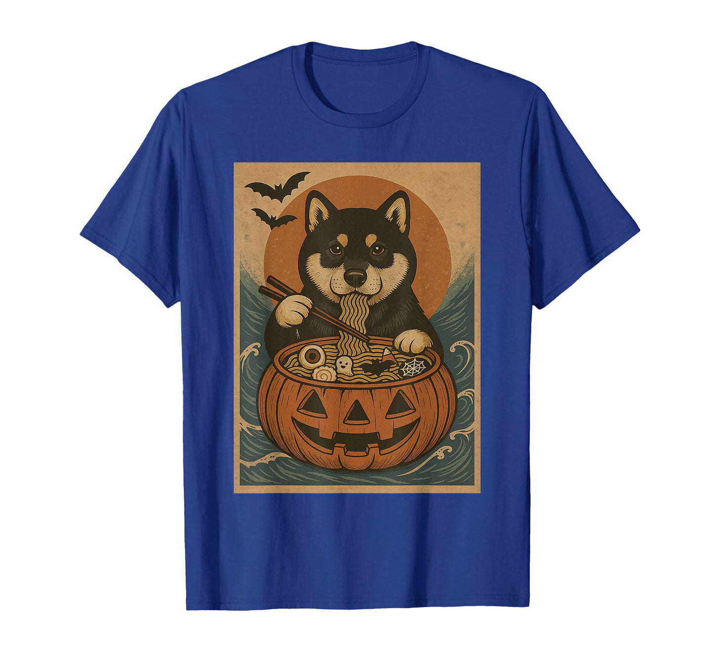 Funny Spooky Shiba Inu Pumpkin Japanese Ramen Noodles T-Shirt