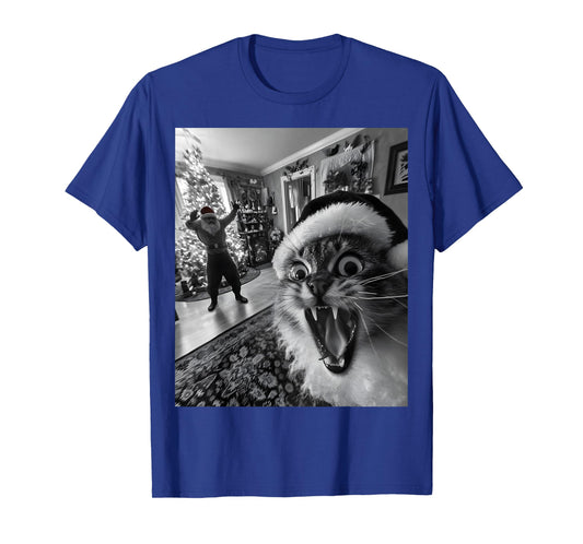 Funny Cat Selfie With Santa Christmas Men Women T-Shirt