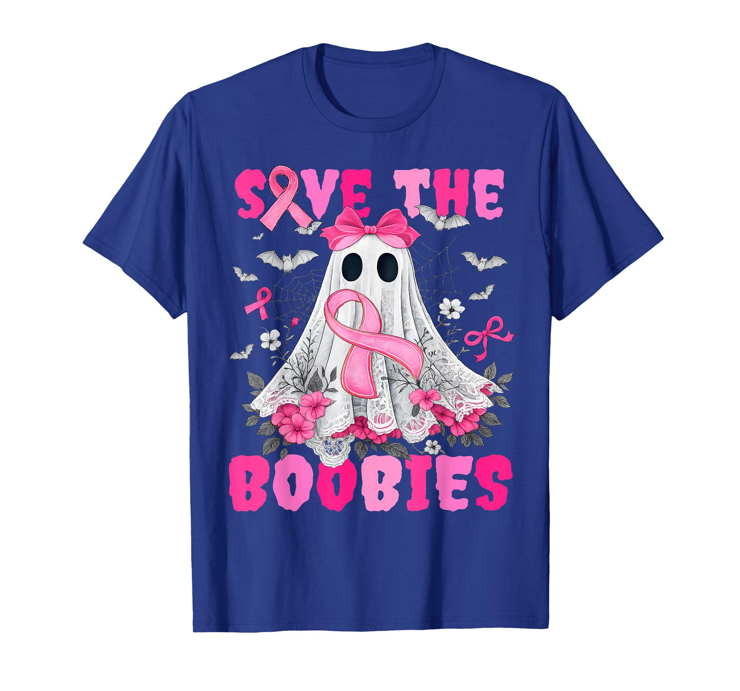 Save The Boobies Lace Bow Breast Cancer Awareness Halloween T-Shirt