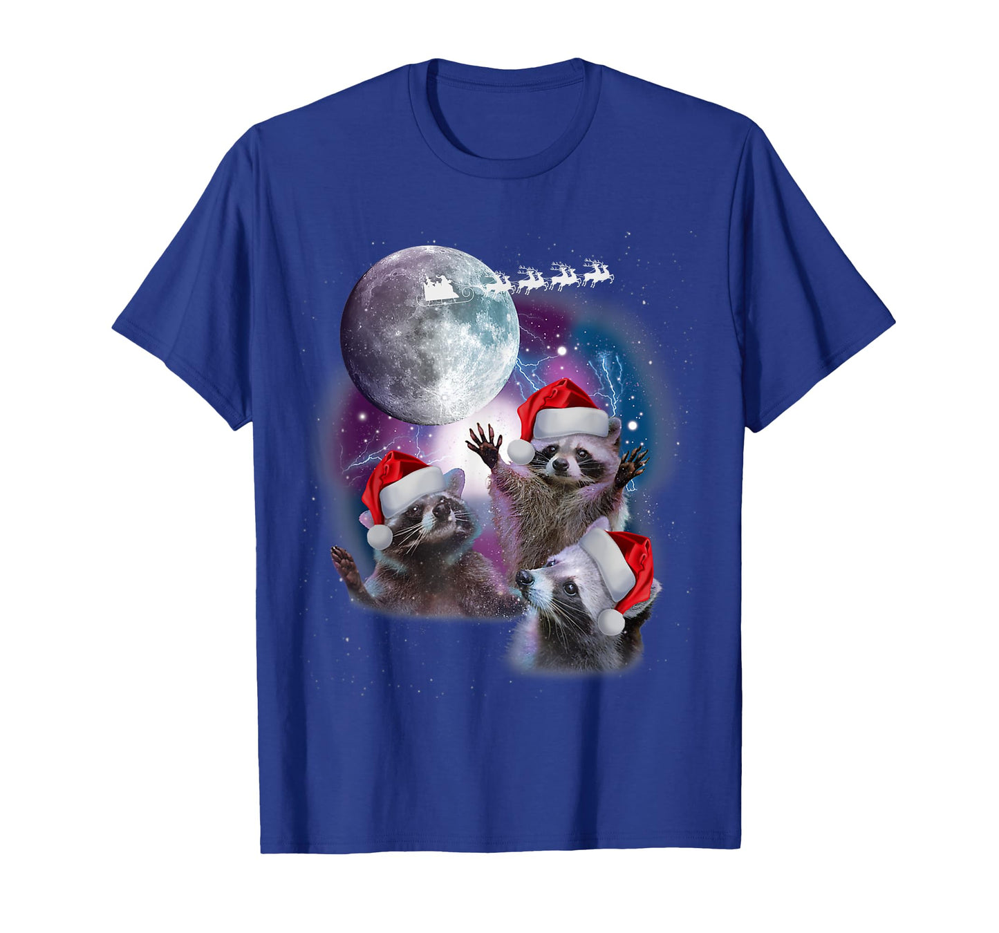 3 Racoon Moon Howling Christmas Santa Racoon Lover Men Women T-Shirt