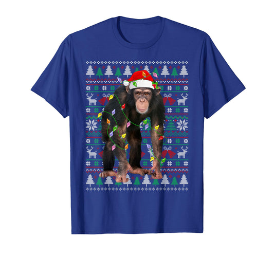 Chimpanzee Christmas Sweater Santa Hat Ugly Xmas Pajama T-Shirt
