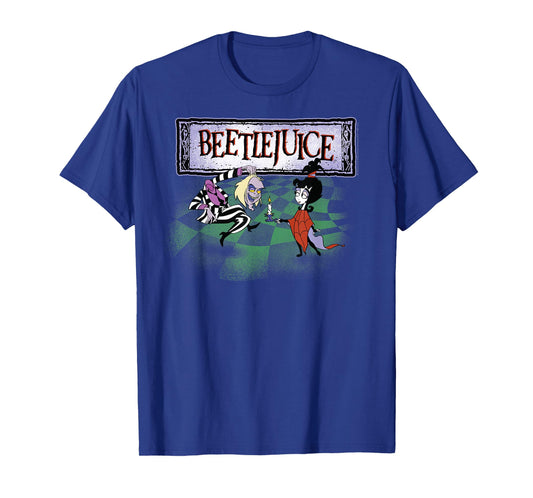 Beetlejuice Intro Checkerboard Beetlejuice and Lydia Cartoon T-Shirt